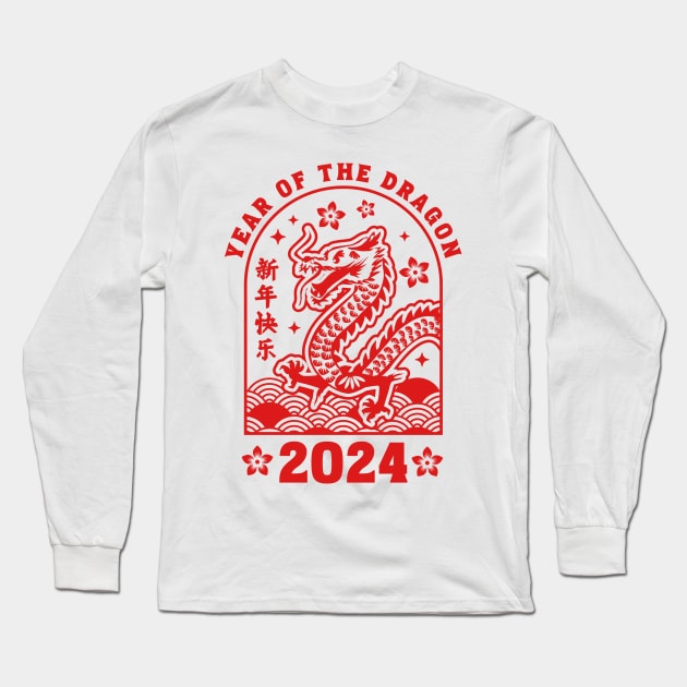 Chinese New Year 2024 - Lunar New Year of the Dragon 2024 Long Sleeve T-Shirt by OrangeMonkeyArt